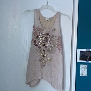 Miss Me fashion tank top size medium taupe and cream color with bronze sequins